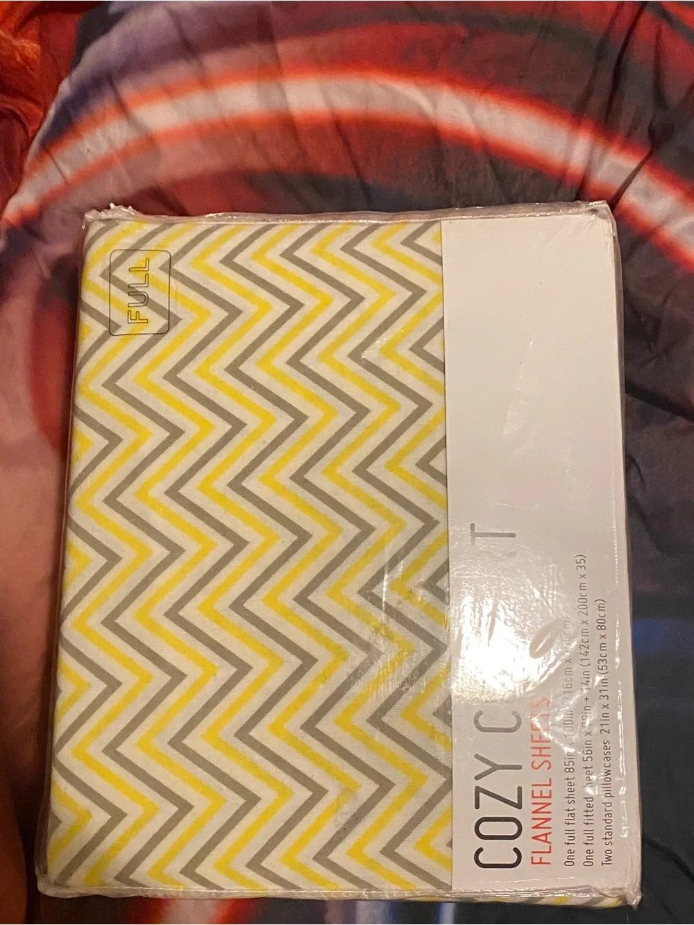 Flannel Sheet Set - Yellow & Gray Chevron (Full)